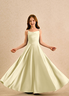 Azazie Coconut Girls Formal Flower Girl Dresses Lemon Sorbet A-Line Pleated Stretch Satin Dress image5
