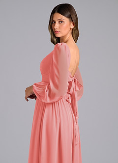 Azazie Zeya Bridesmaid Dresses Coral A-Line Long Sleeve Chiffon Dress image6