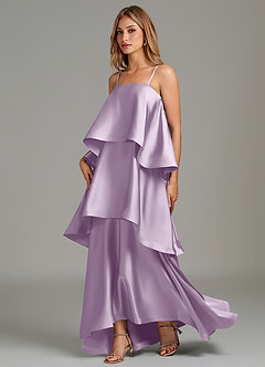 Azazie Azalea Bridesmaid Dresses Frosted Lilac A-Line Ruched Stretch Satin Dress image3
