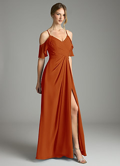 Azazie Dakota Bridesmaid Dresses Paprika A-Line V-Neck Pleated Chiffon Dress image5