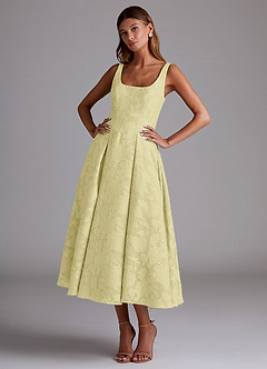 Azazie Amalie Brautjungfernkleider A-Linie Plissee Blumen-Burnout Kleid Zitronensorbet image1