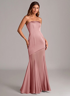 Azazie Uma Vestidos de damas de honor Vestido de Rosa Polvorienta de Gasa de Corte Sirena Convertible con Sin tirantes image3