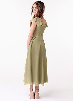 Azazie Posie Junior Moss Green A-Line Ruched Chiffon Dress image4
