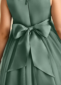 Azazie Twinsie Flower Girl Dresses Eucalyptus A-Line Bow Tulle Dress image8