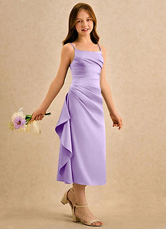Azazie Canna Girls Formal Blumenmädchenkleider A-Linie Plissee Stretch-Satin Kleid Flieder image3