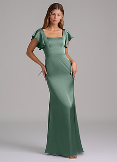 Azazie Elkie Brudtärnklänningar Klä av Sjöjungfru i Stretch Satin Fyrkantig halsringning Eukalyptus image5