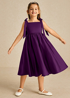 Azazie Chelsie Flower Girl Dresses Grape A-Line Bow Matte Satin Dress image1