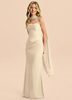 Azazie Sorrel Junior Vestido Champán de Gasa de Corte Sirena con Plisado image3