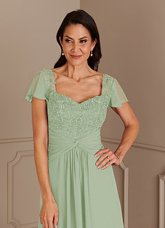Azazie Gwenyth Mother of the Bride Dresses Dusty Sage A-Line Lace Chiffon Dress image6