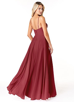 Azazie Emerald Final Sale Pomegranate A-Line Ruffled Chiffon Dress image3