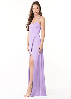 Azazie Halsey Final Sale Lilac A-Line Side Slit Stretch Satin Dress image4
