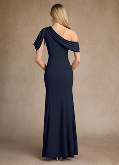 Azazie Paris Mother of the Bride Dresses Dark Navy Mermaid Pleated Stretch Crepe Dress image3
