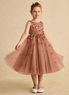 Azazie Lana Blumenmädchenkleider A-Linie ärmellos Matte Satin Kleid Bronzer image5