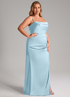 Azazie Leonis Bridesmaid Dresses Sky Blue Mermaid Pleated Stretch Satin Convertible Dress image13