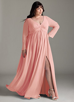 Azazie Teton Robes de demoiselle d'honneur de maternité Robe Trapèze Manche longue Longueur ras du sol Mousseline de soie image10