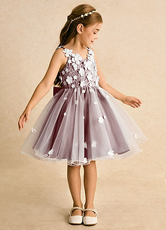 Azazie Junebug vestidos de niña de las flores Vestido de Marfil Rosa Del Desierto de Tul de Princesa con Encaje image4