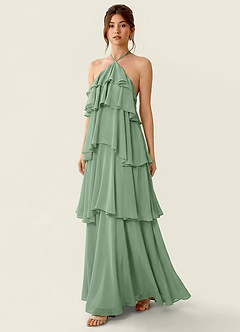 Nevieve Matcha Abito da vacanza in chiffon con volant e rivestimento in raso image4