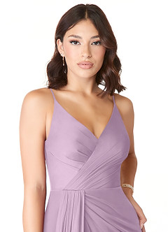 Azazie Evalin Bridesmaid Dresses Wisteria A-Line V-Neck Pleated Mesh Dress image5