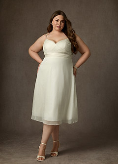 Azazie Kali Wedding Dresses Cream A-Line V-Neck Pleated Crinkle Chiffon Dress image7