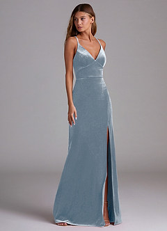 Azazie Becca Robes de demoiselle d'honneur Robe Fourreau en velours Bleu Poussiéreux image3