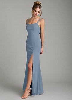 Azazie Egypt Bridesmaid Dresses Dusty Blue Sheath Sweetheart Neckline Chiffon Dress image4