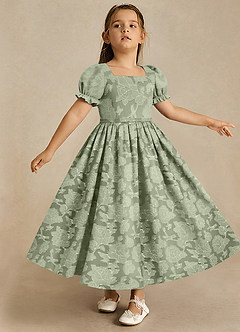 Azazie Joss vestidos de niña de las flores Vestido de Agave de Devorado Floral de Corte En A con Con mangas image3