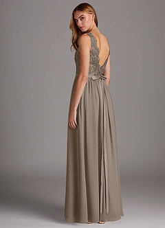 Azazie Elly Bridesmaid Dresses Taupe A-Line Lace Scoop Neck Chiffon Dress image5
