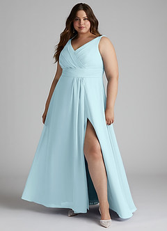 Azazie Karina Bridesmaid Dresses Cloud Blue A-Line Pleated Chiffon Dress image6