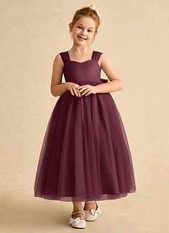 Azazie Chickadee Blumenmädchenkleider Ballkleid Herzausschnitt Matte Satin Kleid Cabernetrot image5