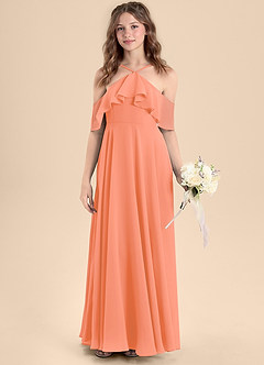 Azazie Tessabelle Junior Jurk van Chiffon met A-Lijn Off the Shoulder Zonsondergang image4