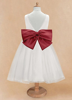 Azazie Seline Flower Girl Dresses Ivory Pomegranate A-Line Bow Tulle Dress image7