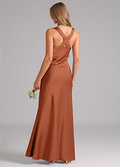 Azazie Kamila Bridesmaid Dresses Cedar Rose A-Line Pleated Stretch Satin Dress image2