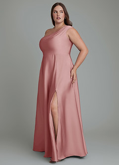 Azazie Melanie Jurken voor bruidsmeisjes Jurk van Stretch Satijn met A-lijn Off-shoulder Stoffige Roos image11