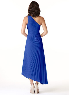 Azazie Kirra Bridesmaid Dresses Royal Blue A-Line One Shoulder Chiffon Dress image2