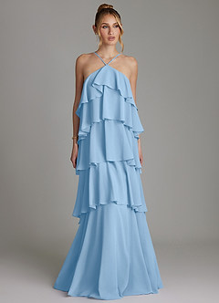 Azazie Deena Bridesmaid Dresses Powder Blue A-Line Ruched Chiffon Dress image1