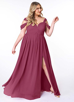 Azazie Lianne Bridesmaid Dresses Mulberry A-Line Off the Shoulder Chiffon Dress image11