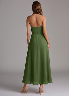 Azazie Wren Abiti da Damigella Abito A-Line in Chiffon Senza Cinturino Oliva image4