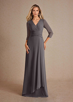 Azazie Mayfield vestidos de madre de la novia Vestido de Gris Acero de Gasa de Corte En A con Plisado image1