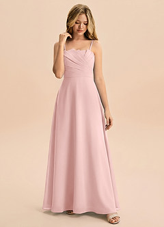 Azazie Rory Junior Powder Pink A-Line Pleated Chiffon Dress image4