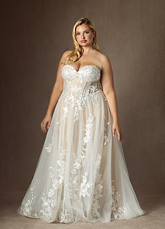 Azazie Aurorie Wedding Dresses Diamond White Champagne A-Line Sequins Tulle Dress image10
