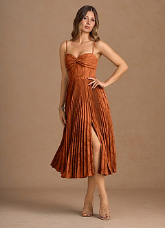 Annie Rust Pleated Midi Dress | Azazie CA
