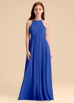 Azazie Arianthe Junior Abito A-Line in Chiffon Plissettato Blu Reale image4