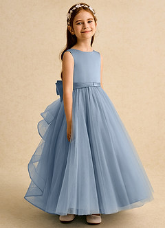 Azazie Lior Flower Girl Dresses Dusty Blue Ball-Gown Pleated Tulle Dress image3