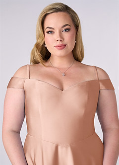 Barbie ♥ Azazie Brautjungfernkleider Wandelbar A-Linie Schulterfrei Stretch-Satin Kleid Roségold image7
