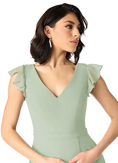 Azazie Claudine Bridesmaid Dresses Dusty Sage A-Line Flutter Sleeve Chiffon Dress image4