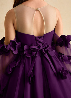 Azazie Karrie Flower Girl Dresses Grape A-Line with Sleeves Tulle Dress image8