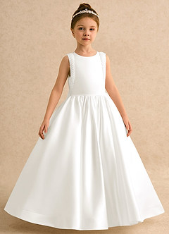 Azazie Trinity Flower Girl Dresses Ivory Ball-Gown Bow Matte Satin Dress image5