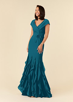 Azazie Bailora Kleider für die Brautmutter Meerjungfrau-Linie Gestreift Chiffon Kleid Tintenblau image1