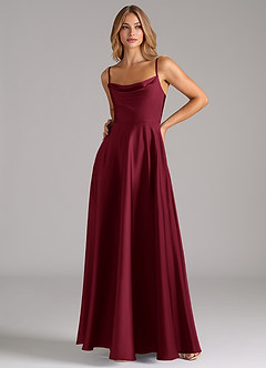 Azazie Elle Bridesmaid Dresses Burgundy A-Line Pleated Stretch Satin Dress image5