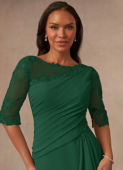 Azazie Dionysus Mother of the Bride Dresses Dark Green A-Line Boatneck Lace Chiffon Dress image4